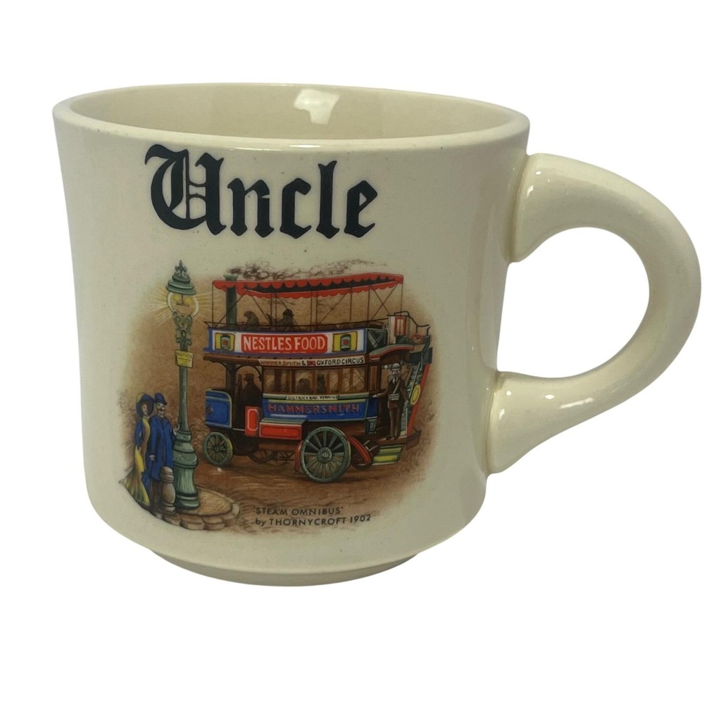 VTG Uncle Name Nestles Food Cream Ceramic Coffee Cup Steam Omnibus USA - Picture 1 of 7